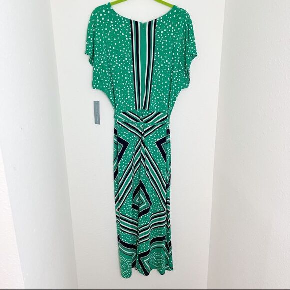 London Times Green and Navy Dot Flutter Sleeve Maxi Dress - Picture 10 of 12
